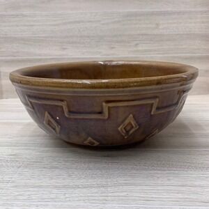 Vintage Monmouth USA Pottery Brown Stoneware Mixing Bowl Geometric Embossed